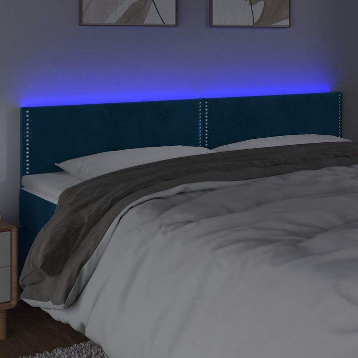 sengegavl med LED-lys 200x5x78/88 cm fløjl mørkeblå