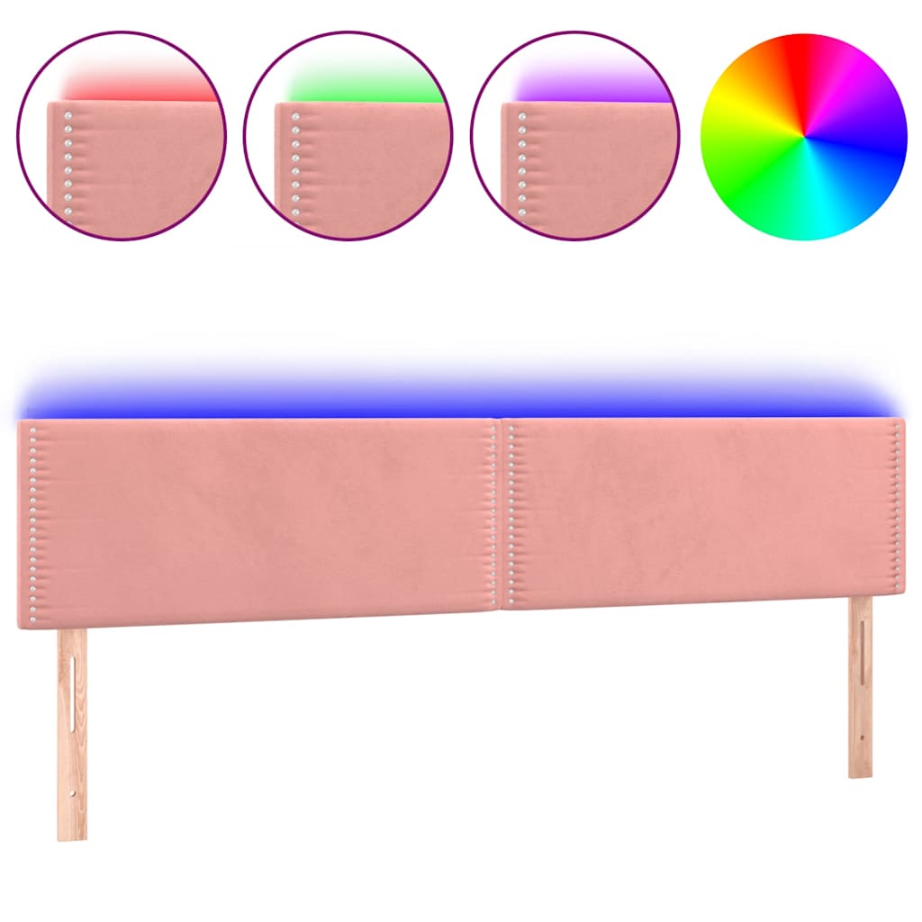 sengegavl med LED-lys 200x5x78/88 cm velour lyserød