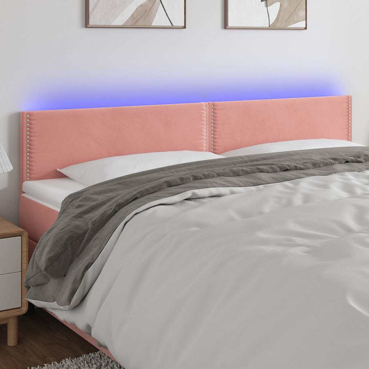 sengegavl med LED-lys 200x5x78/88 cm velour lyserød