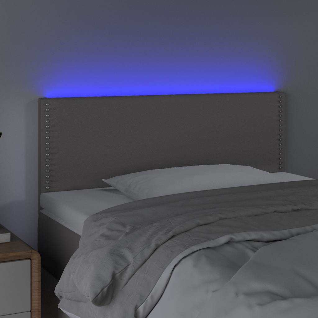 sengegavl med LED-lys 80x5x78/88 cm kunstlæder grå