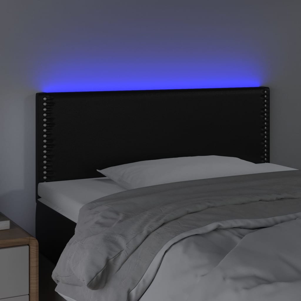 sengegavl med LED-lys 100x5x78/88 cm kunstlæder sort