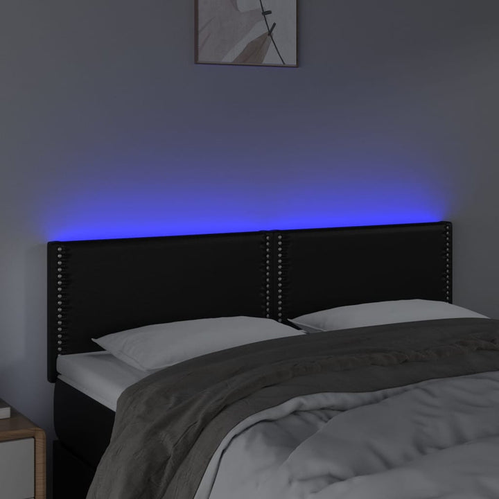 sengegavl med LED-lys 144x5x78/88 cm kunstlæder sort