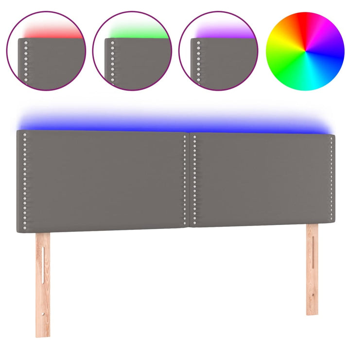 sengegavl med LED-lys 144x5x78/88 cm kunstlæder grå