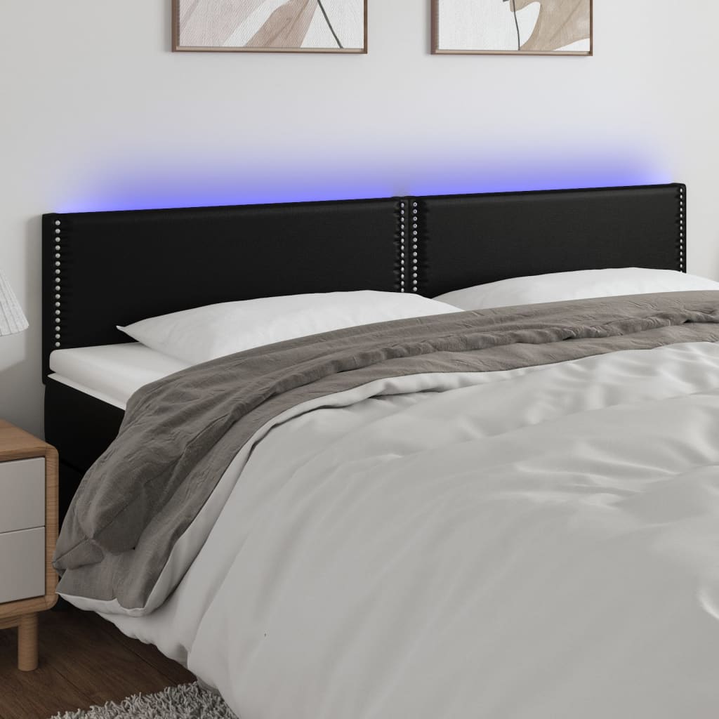 sengegavl med LED-lys 180x5x78/88 cm kunstlæder sort