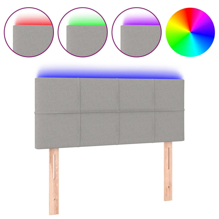 sengegavl med LED-lys 80x5x78/88 cm stof lysegrå