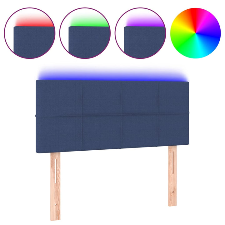 sengegavl med LED-lys 80x5x78/88 cm stof blå