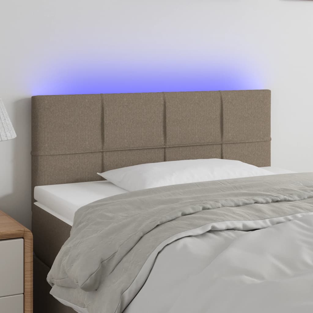 sengegavl med LED-lys 90x5x78/88 cm stof gråbrun