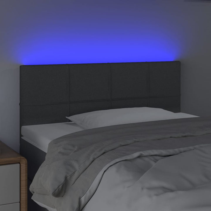 sengegavl med LED-lys 100x5x78/88 cm stof mørkegrå