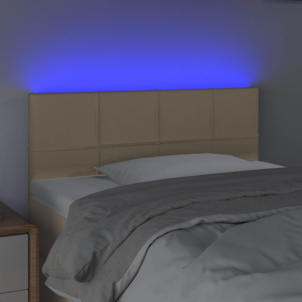 sengegavl med LED-lys 100x5x78/88 cm stof cremefarvet