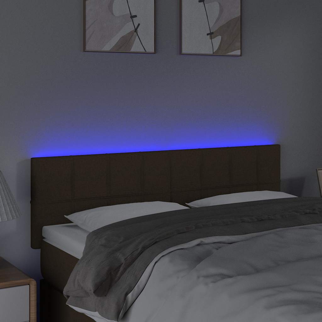 sengegavl med LED-lys 144x5x78/88 cm stof mørkebrun