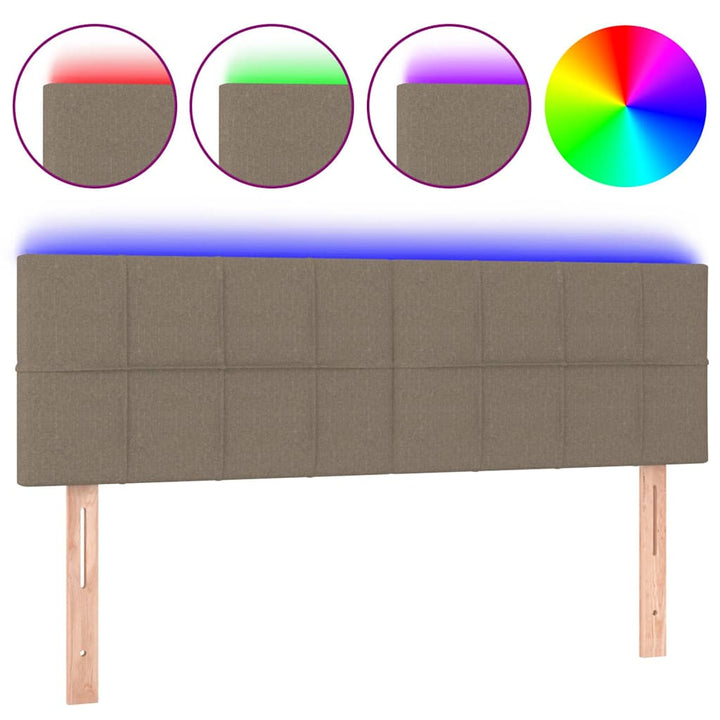 sengegavl med LED-lys 144x5x78/88 cm stof gråbrun