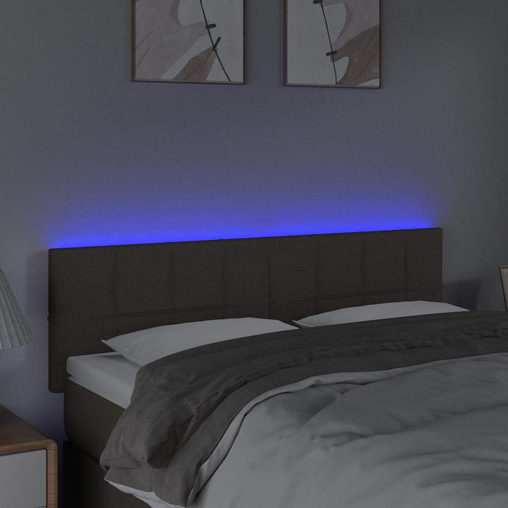sengegavl med LED-lys 144x5x78/88 cm stof gråbrun