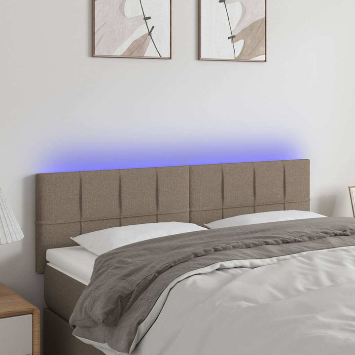 sengegavl med LED-lys 144x5x78/88 cm stof gråbrun