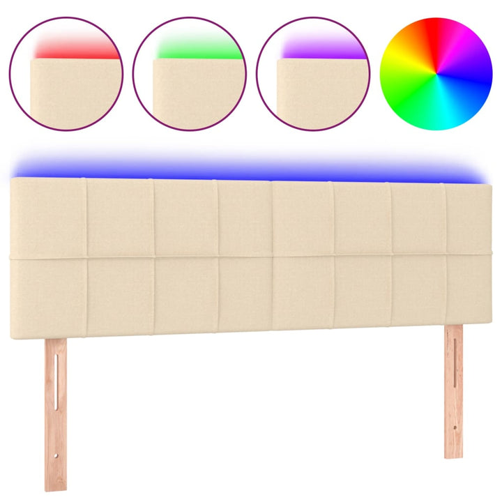 sengegavl med LED-lys 144x5x78/88 cm stof cremefarvet