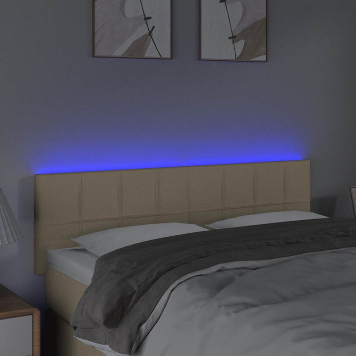 sengegavl med LED-lys 144x5x78/88 cm stof cremefarvet