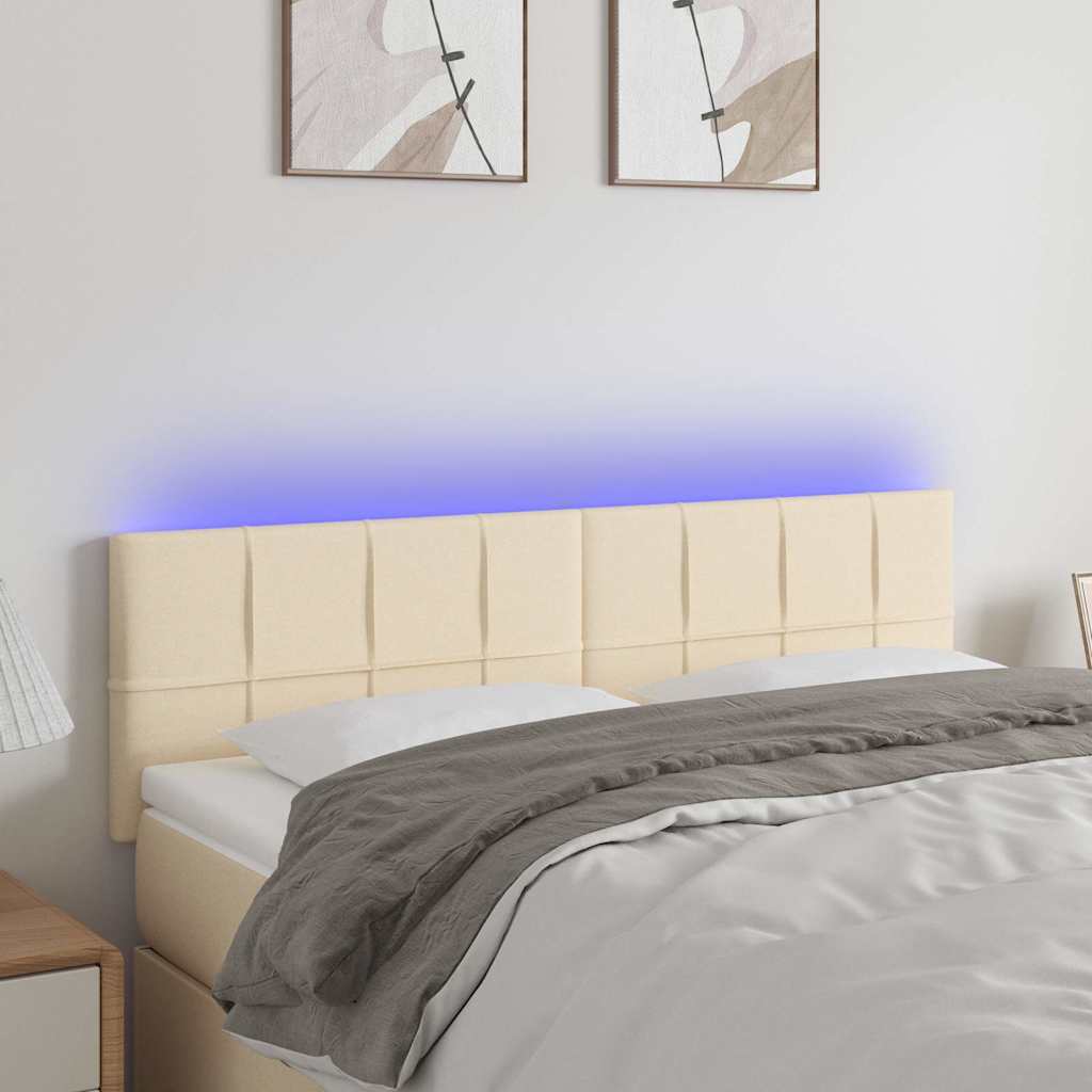 sengegavl med LED-lys 144x5x78/88 cm stof cremefarvet