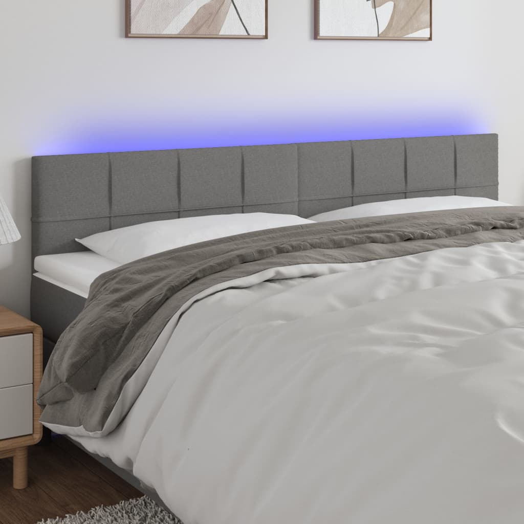 sengegavl med LED-lys 160x5x78/88 cm stof mørkegrå