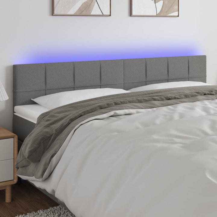 sengegavl med LED-lys 160x5x78/88 cm stof mørkegrå