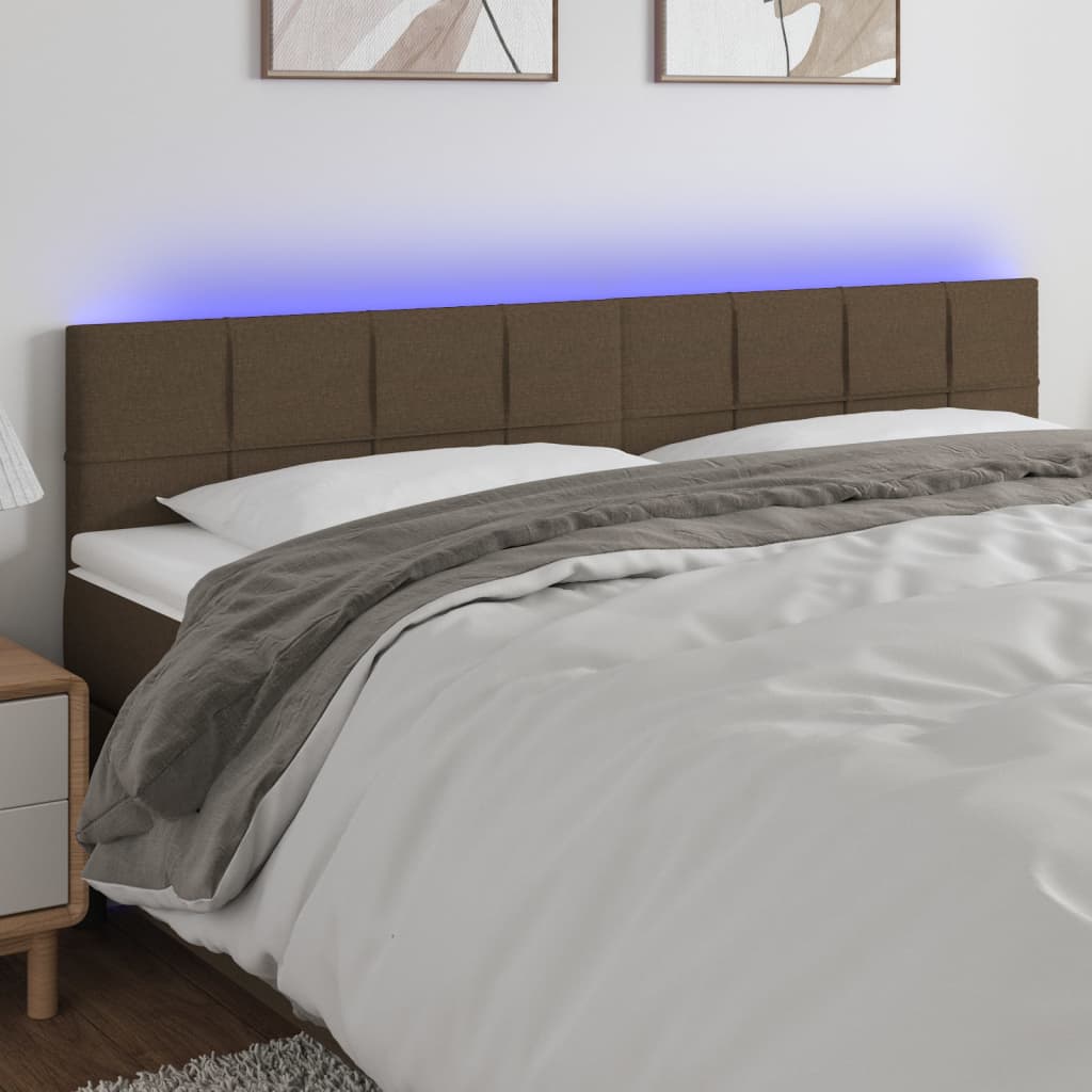 sengegavl med LED-lys 160x5x78/88 cm stof gråbrun