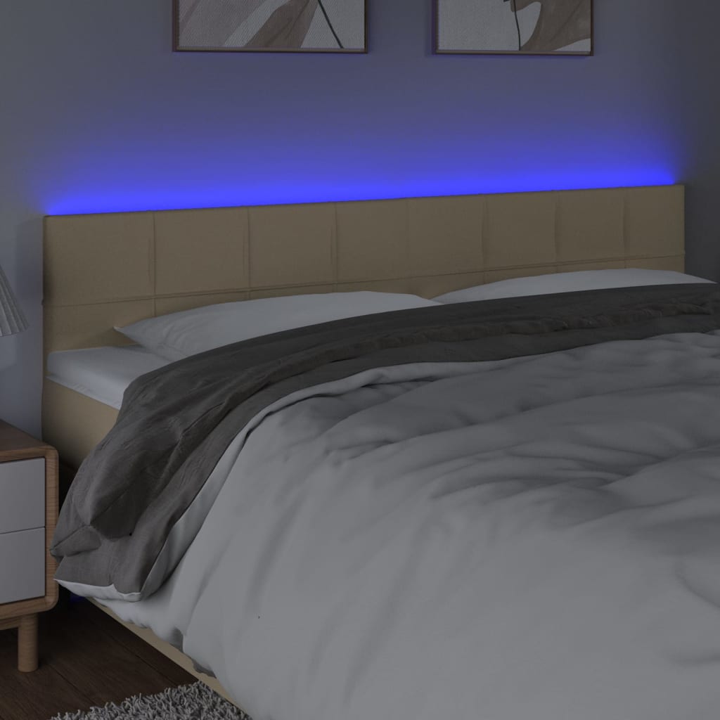 sengegavl med LED-lys 180x5x78/88 cm stof cremefarvet