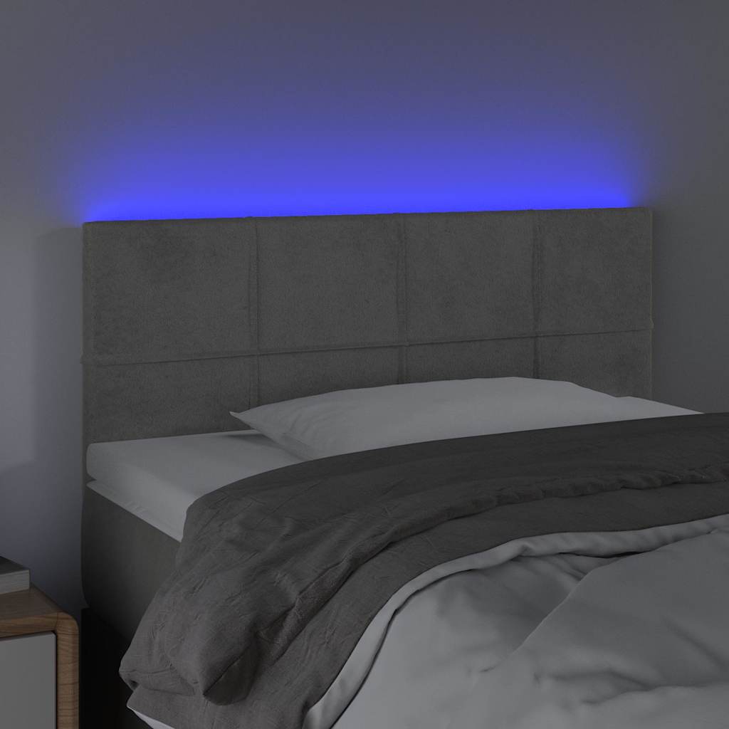 sengegavl med LED-lys 80x5x78/88 cm velour lysegrå