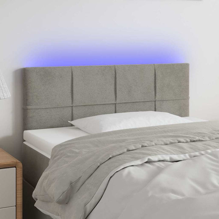 sengegavl med LED-lys 80x5x78/88 cm velour lysegrå