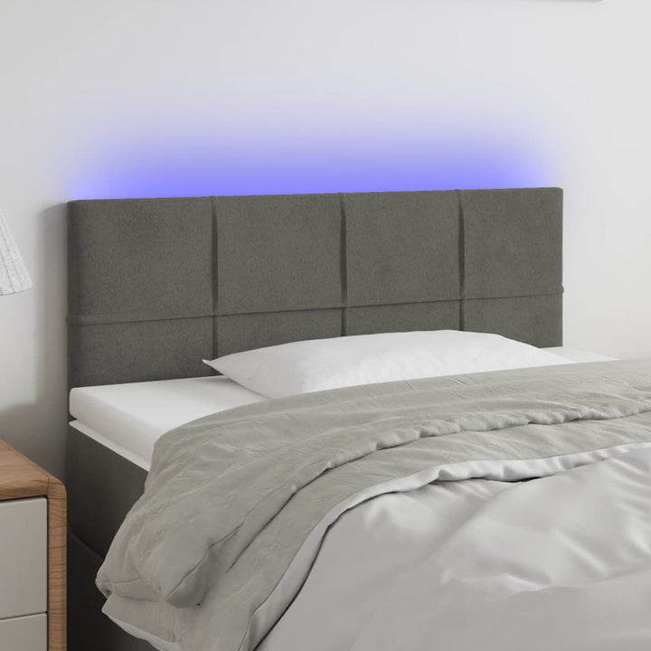 sengegavl med LED-lys 80x5x78/88 cm velour mørkegrå