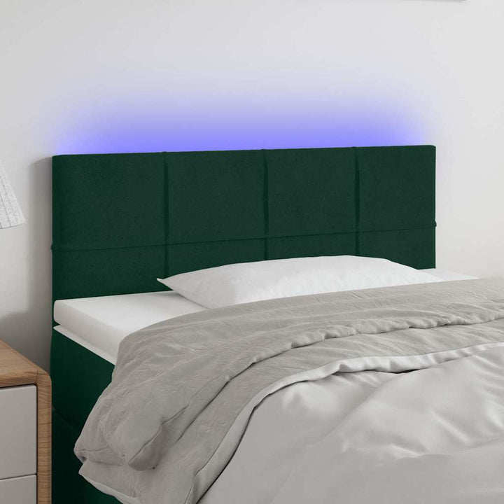 sengegavl med LED-lys 80x5x78/88 cm velour mørkegrøn