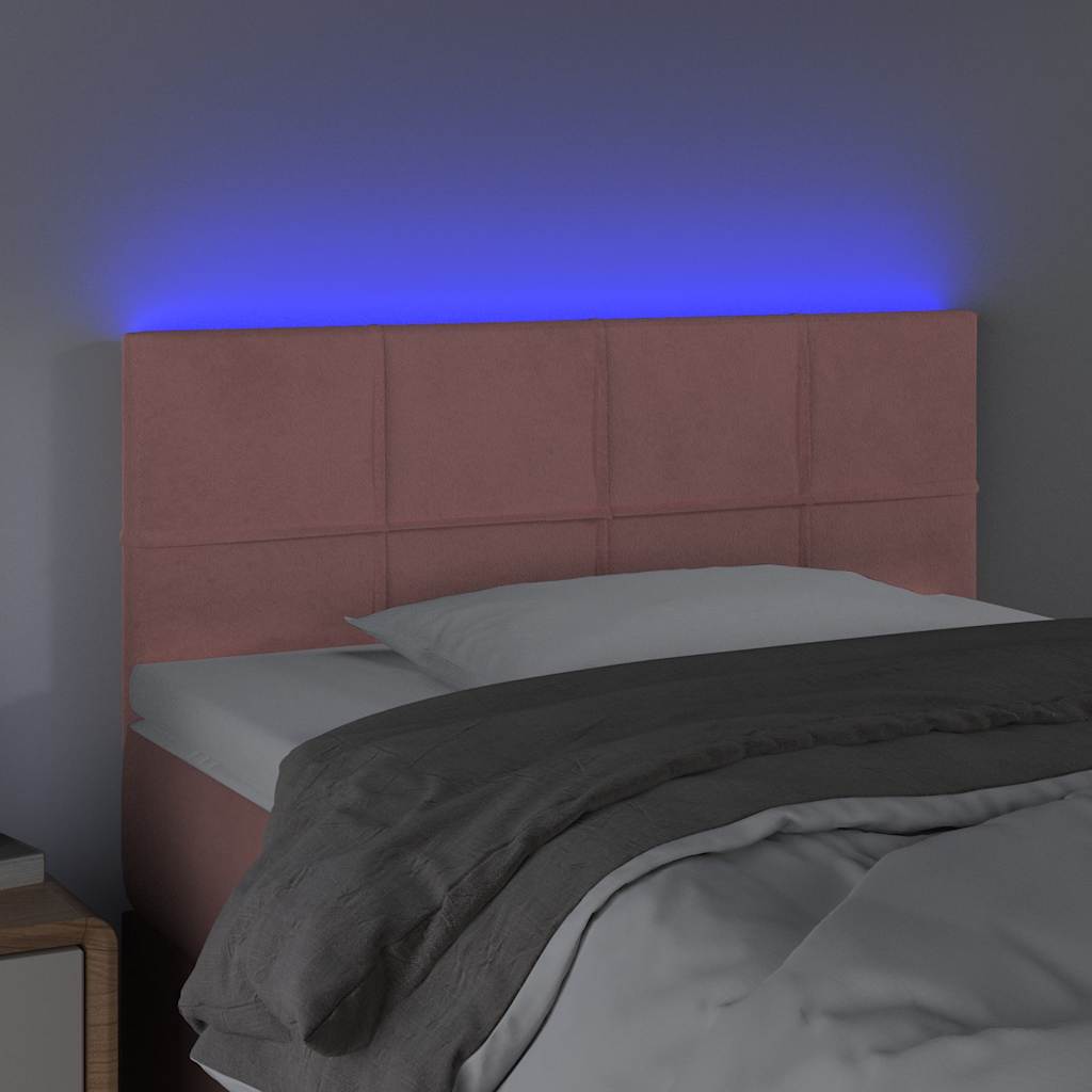 sengegavl med LED-lys 80x5x78/88 cm velour lyserød