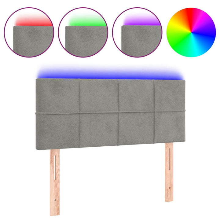 sengegavl med LED-lys 90x5x78/88 cm fløjl lysegrå