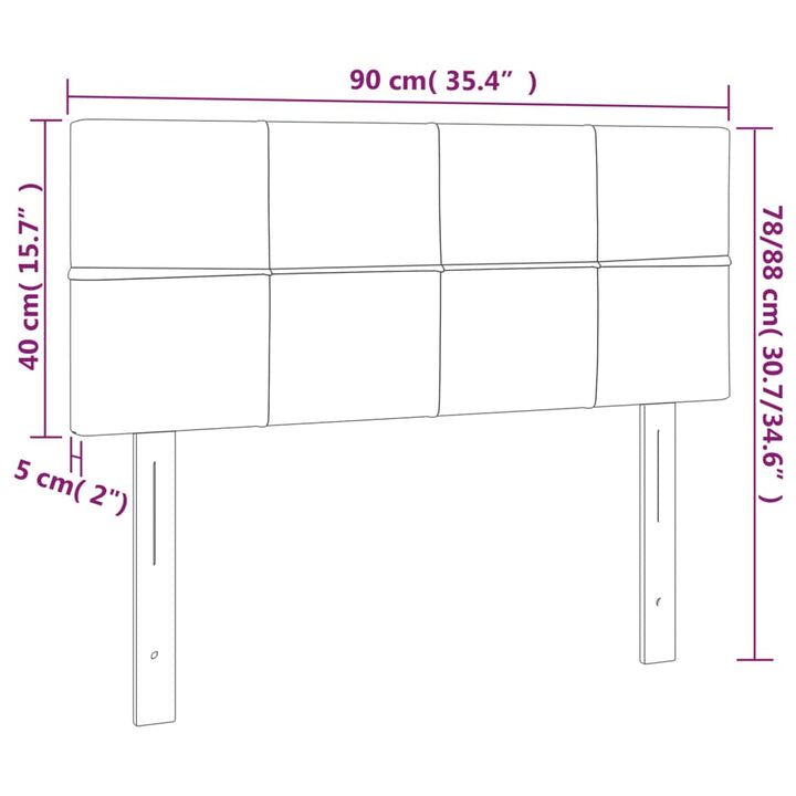 sengegavl med LED-lys 90x5x78/88 cm fløjl lysegrå