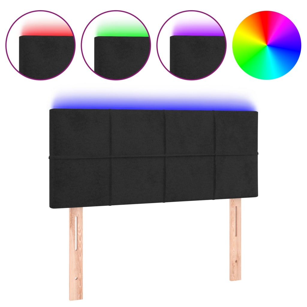 sengegavl med LED-lys 90x5x78/88 cm fløjl sort
