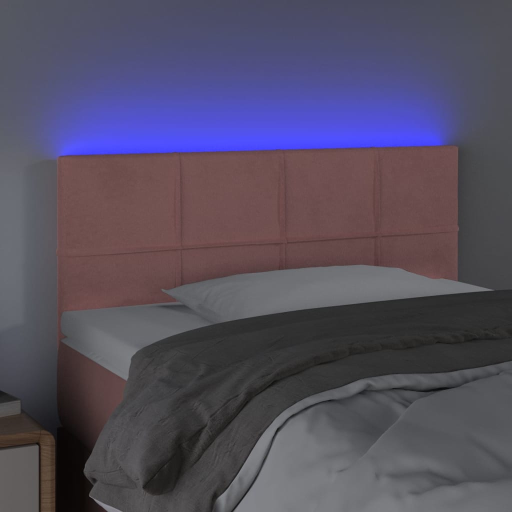 sengegavl med LED-lys 90x5x78/88 cm fløjl lyserød