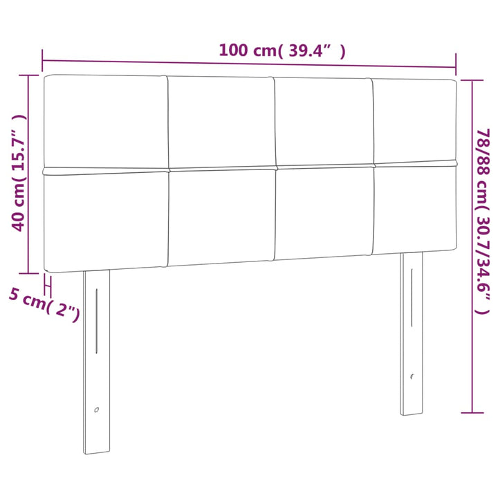 sengegavl med LED-lys 100x5x78/88 cm fløjl mørkegrå