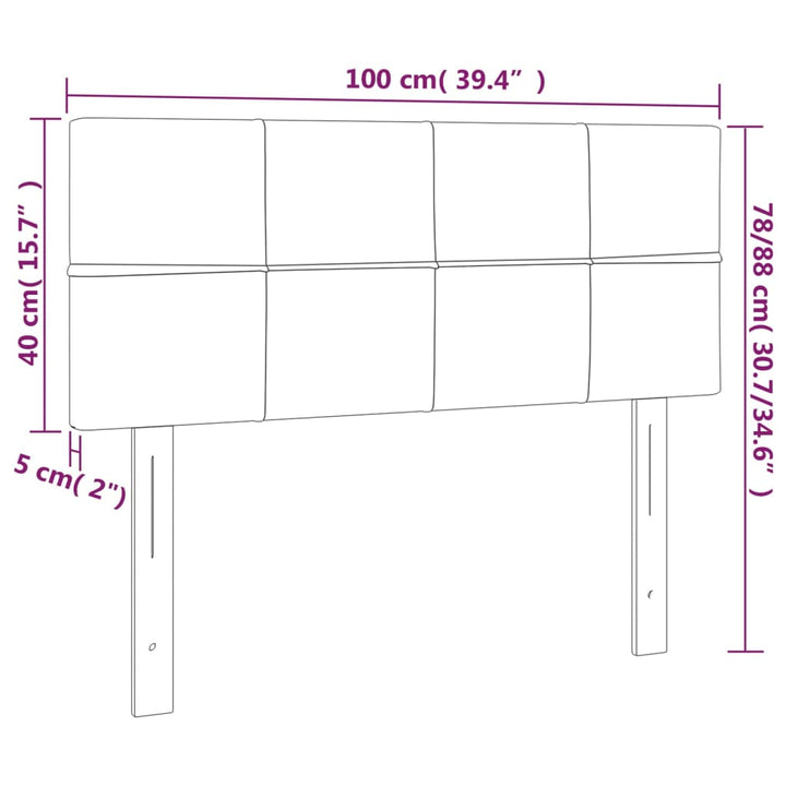 sengegavl med LED-lys 100x5x78/88 cm fløjl lyserød