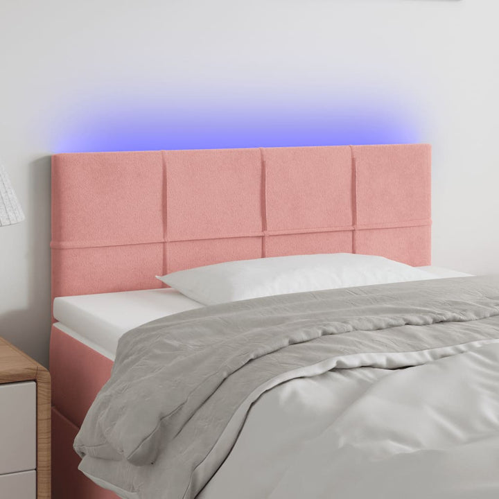 sengegavl med LED-lys 100x5x78/88 cm fløjl lyserød