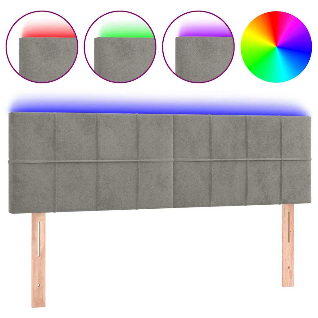 sengegavl med LED-lys 144x5x78/88 cm fløjl lysegrå