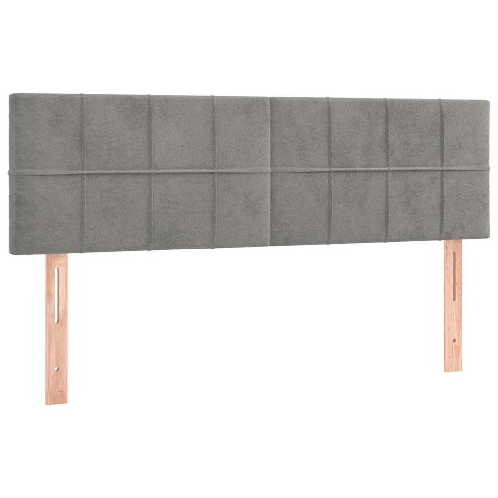 sengegavl med LED-lys 144x5x78/88 cm fløjl lysegrå