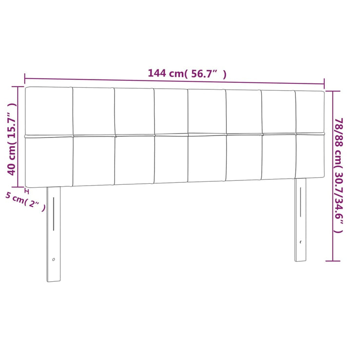 sengegavl med LED-lys 144x5x78/88 cm fløjl lysegrå