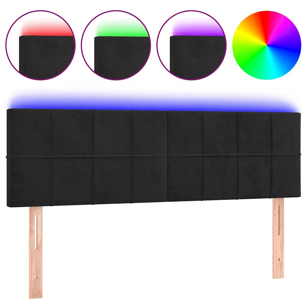 sengegavl med LED-lys 144x5x78/88 cm fløjl sort