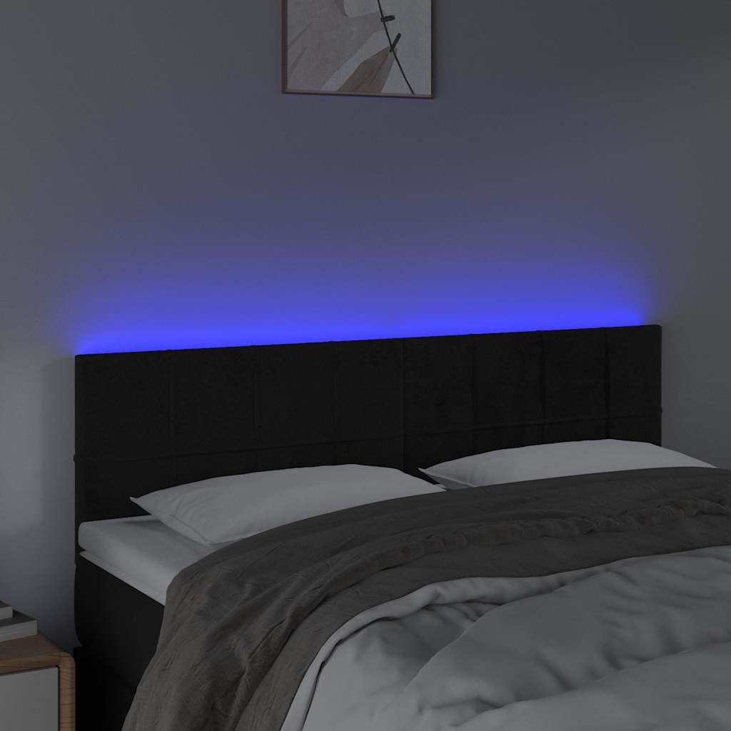 sengegavl med LED-lys 144x5x78/88 cm fløjl sort