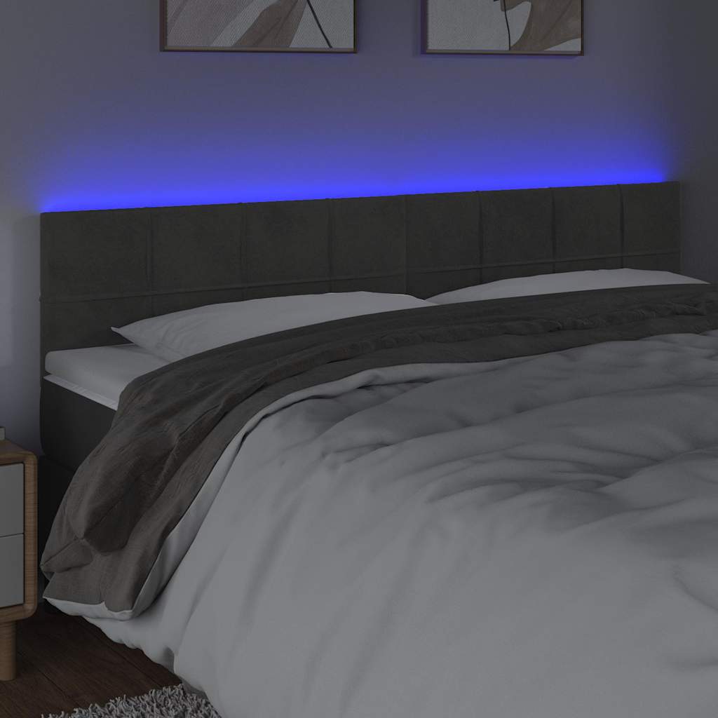 sengegavl med LED-lys 160x5x78/88 cm velour mørkegrå