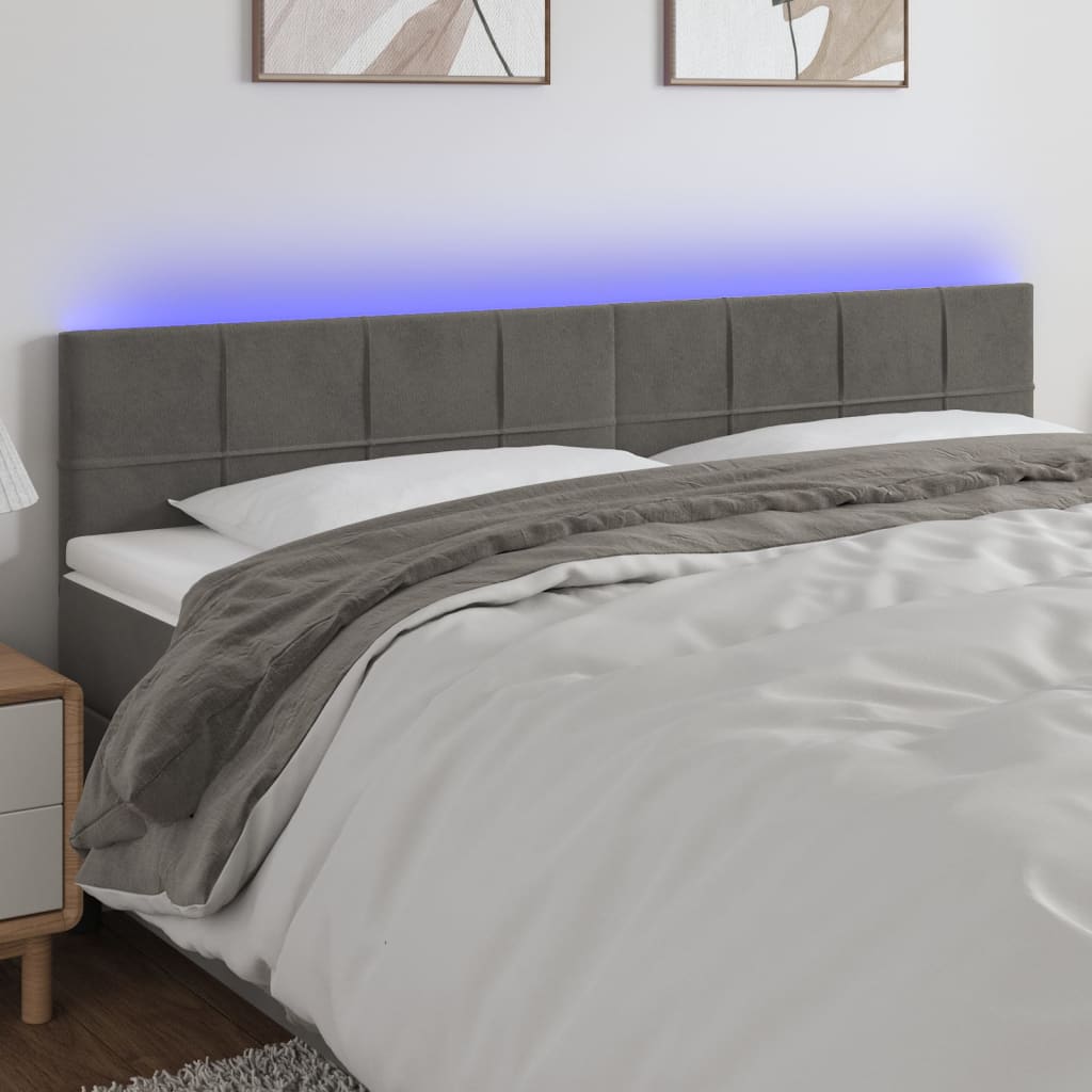 sengegavl med LED-lys 160x5x78/88 cm velour mørkegrå