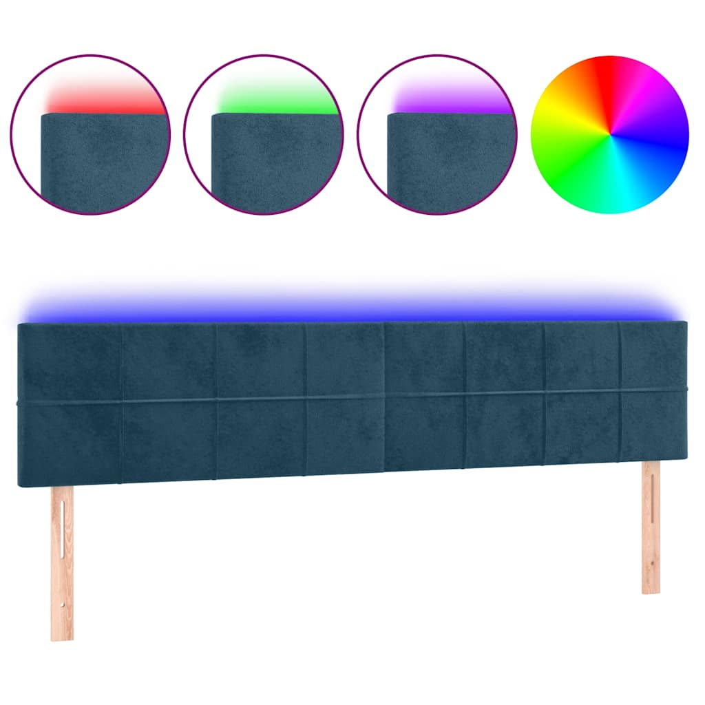 sengegavl med LED-lys 160x5x78/88 cm fløjl mørkeblå
