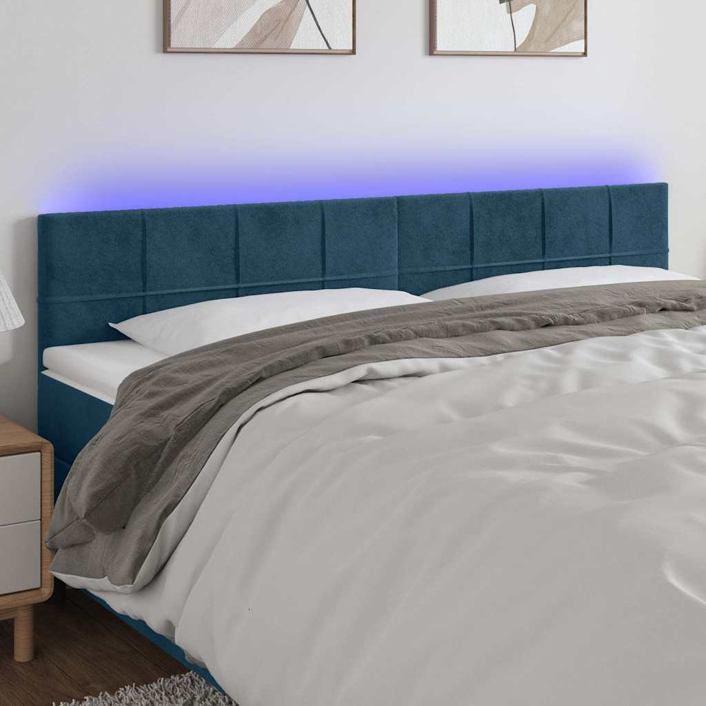 sengegavl med LED-lys 160x5x78/88 cm fløjl mørkeblå