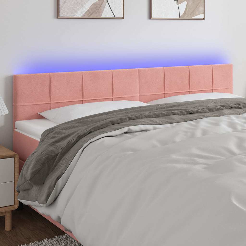 sengegavl med LED-lys 160x5x78/88 cm velour lyserød