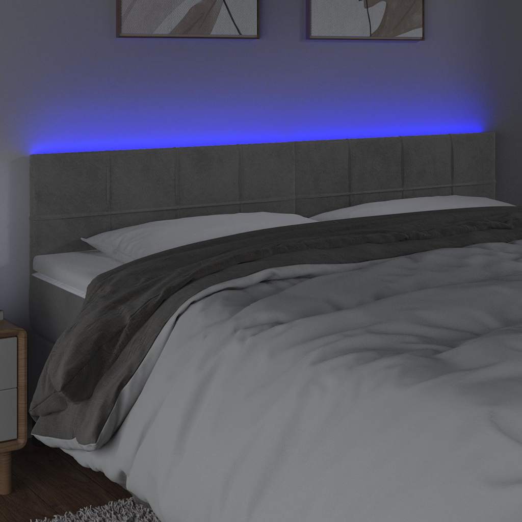 sengegavl med LED-lys 180x5x78/88 cm velour lysegrå