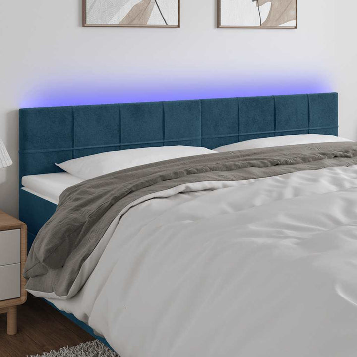 sengegavl med LED-lys 180x5x78/88 cm fløjl mørkeblå