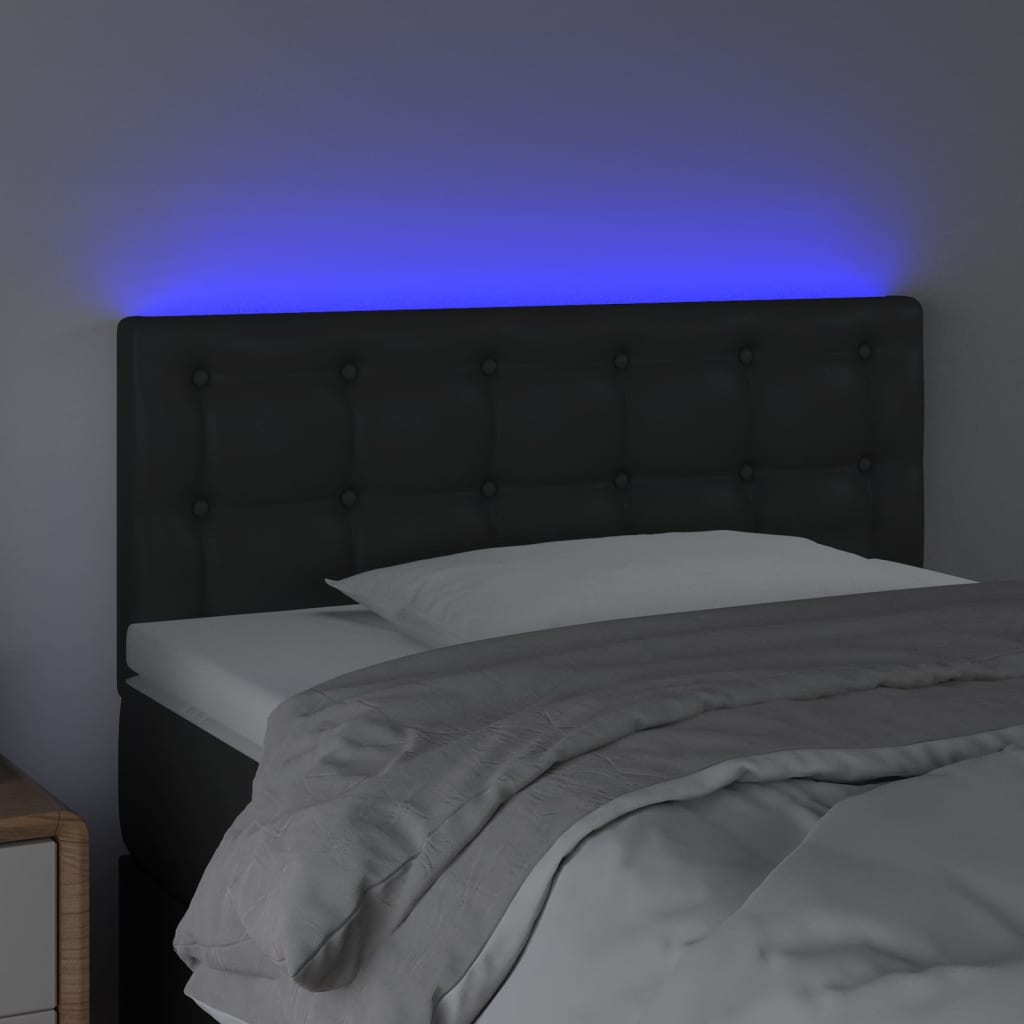 sengegavl med LED-lys 80x5x78/88 cm kunstlæder sort