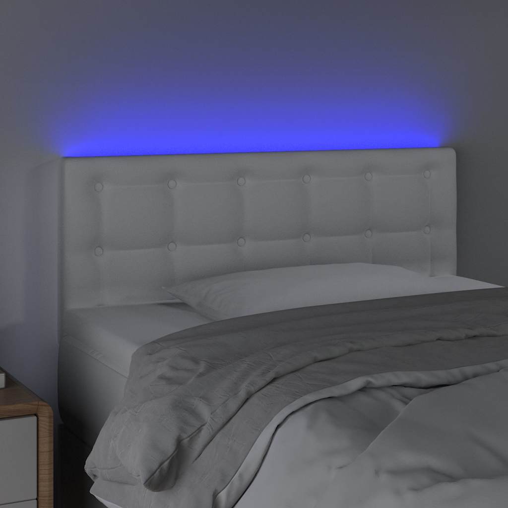 sengegavl med LED-lys 80x5x78/88 cm kunstlæder hvid